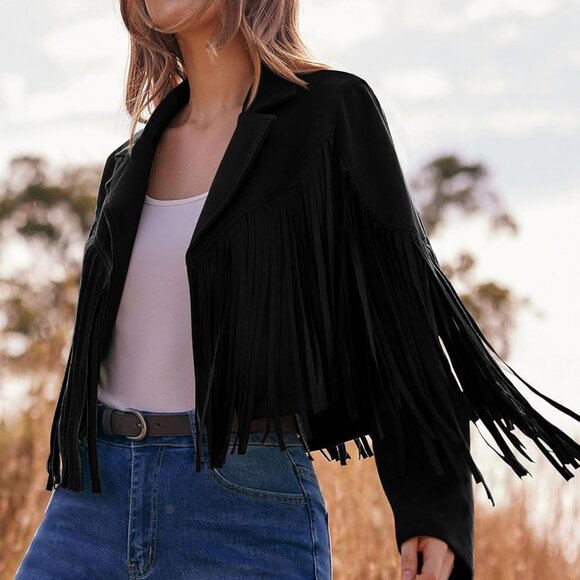 Women's Fringe Faux Suede Leather Jackets Fall Fashion 2025 Tassel Motorcycle Cr - Picture 5 of 9